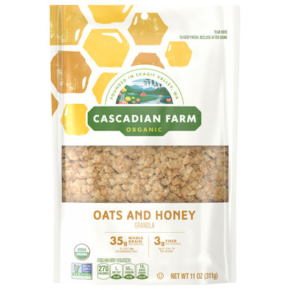 Cascadian Farm Organic Granola, Oats and Honey Cereal, Resealable Pouch, 11 oz.