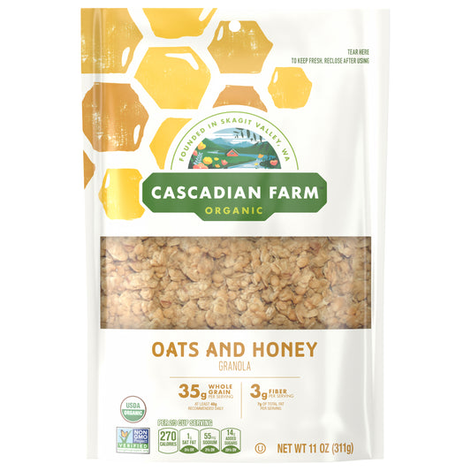 Cascadian Farm Organic Granola, Oats and Honey Cereal, Resealable Pouch, 11 oz.