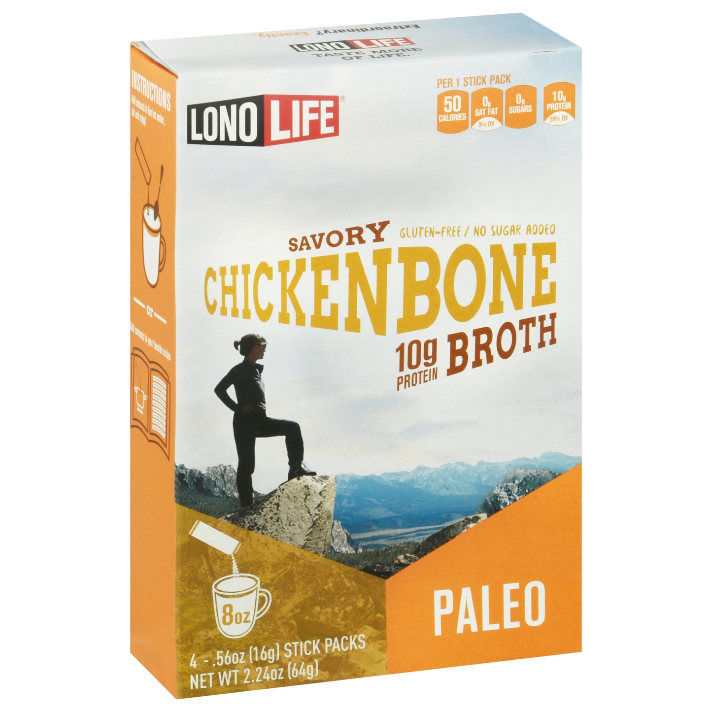 Lono Life Paleo Savory Chicken Bone Broth 4-0.56 oz Packs