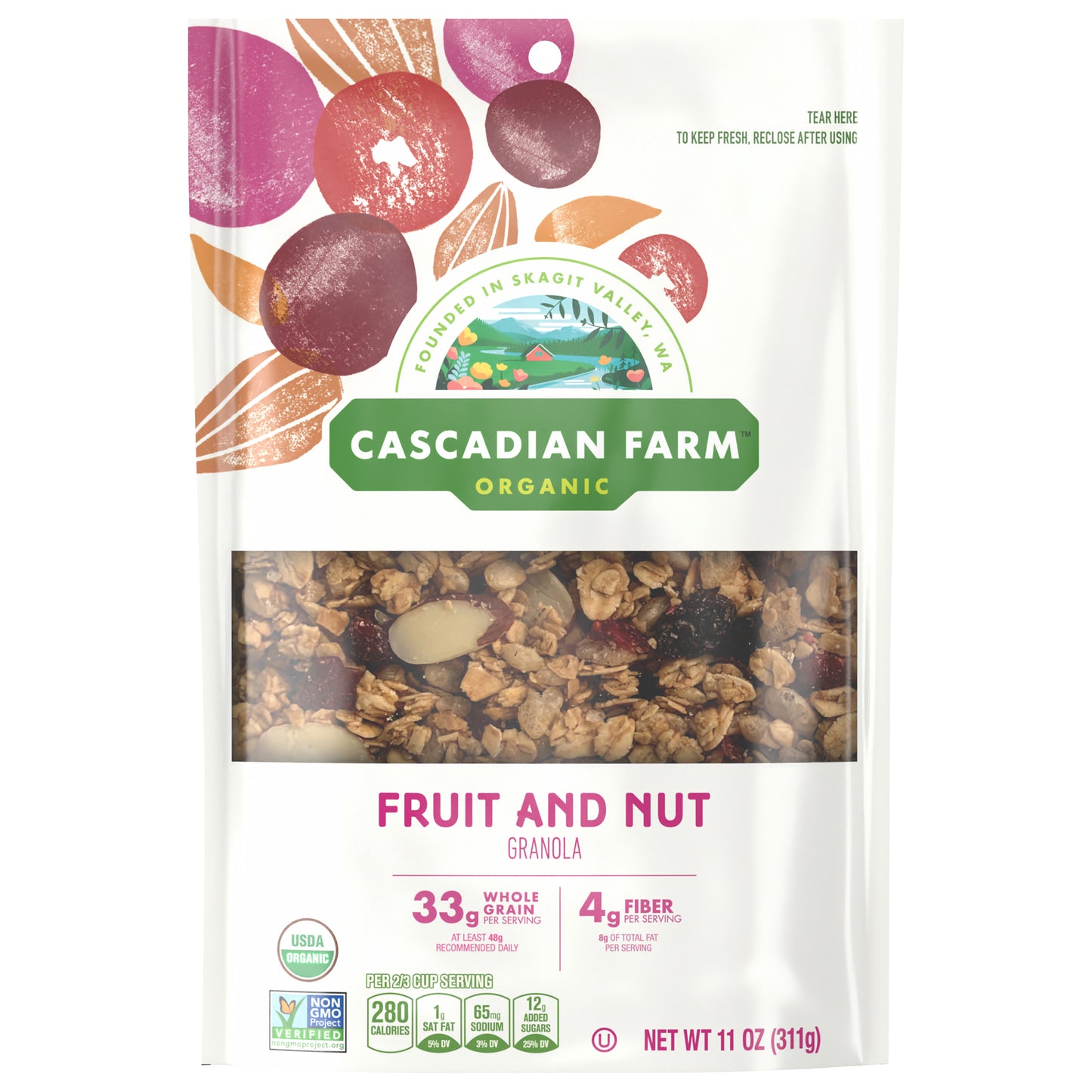 Cascadian Farm Organic Granola, Fruit and Nut Cereal, Resealable Pouch, 11 oz
