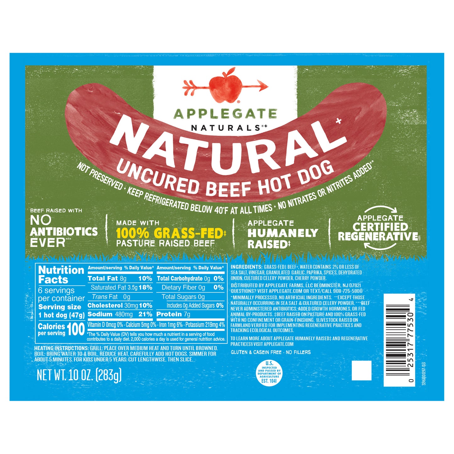 Applegate Natural Uncured Beef Hot Dog, 10oz