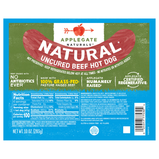 Applegate Natural Uncured Beef Hot Dog, 10oz