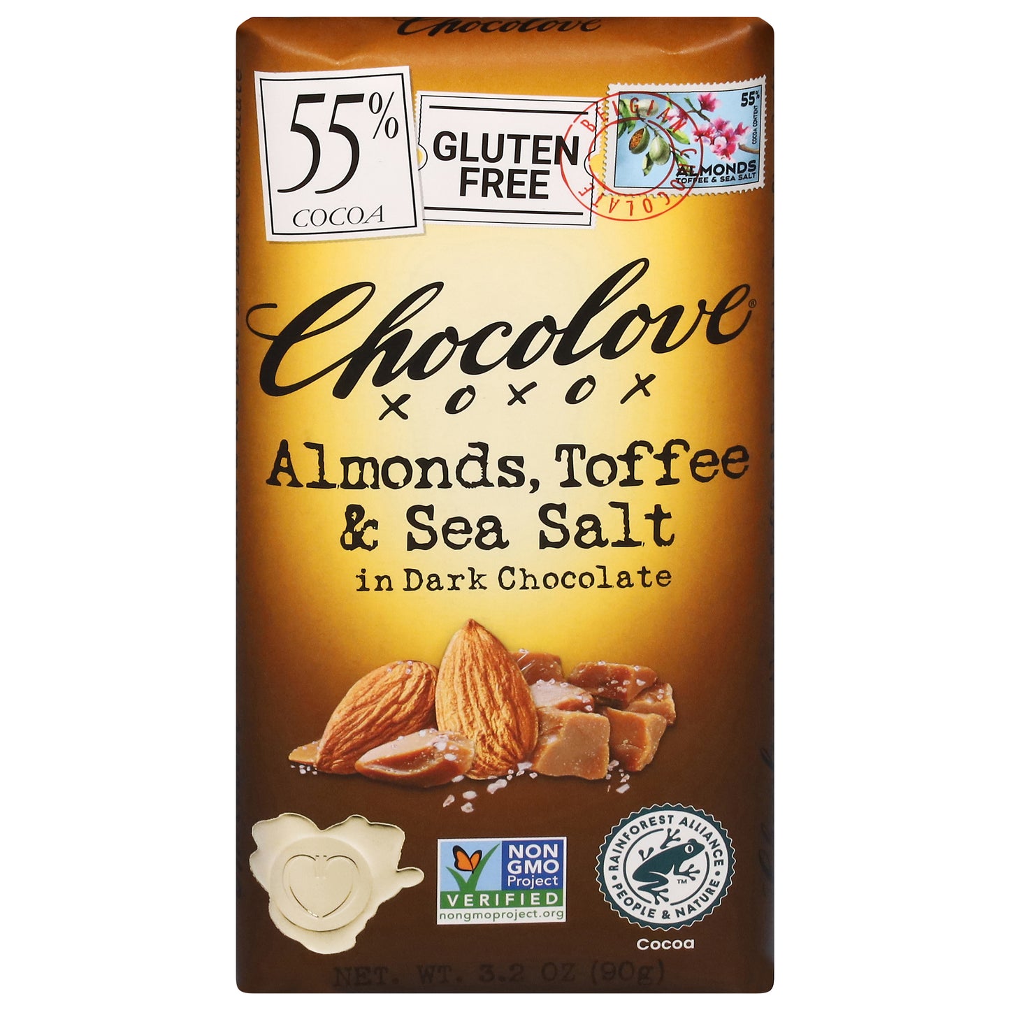 Chocolove 55% Cocoa Almonds, Toffee & Sea Salt Dark Chocolate 3.2 oz