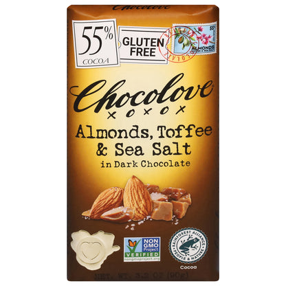 Chocolove 55% Cocoa Almonds, Toffee & Sea Salt Dark Chocolate 3.2 oz