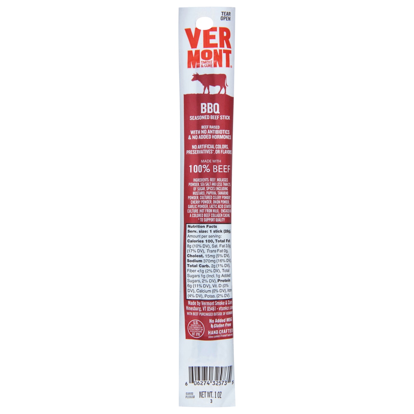 Vermont Smoke & Cure BBQ Seasoned Beef Stick 1 oz