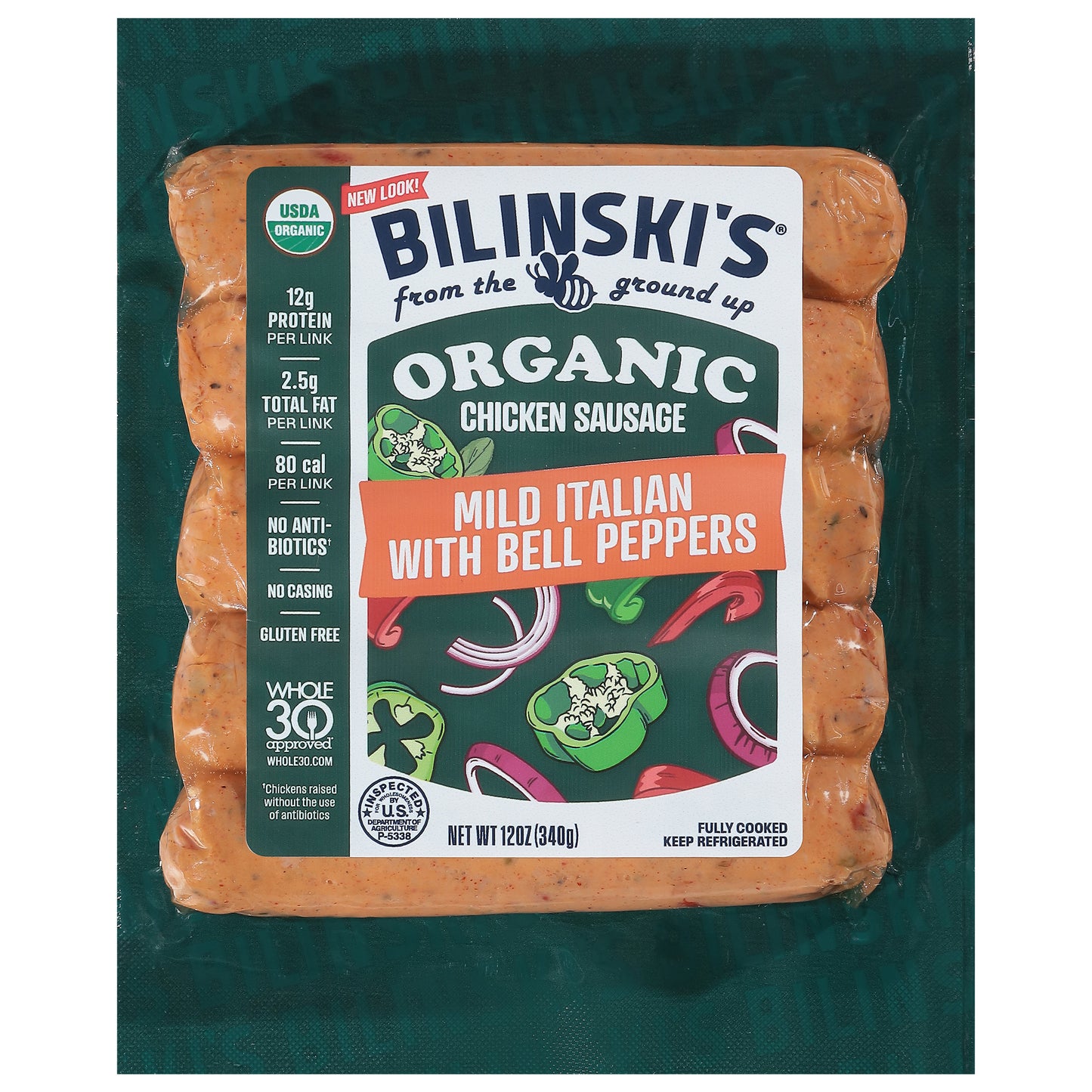 Bilinski's Organic Mild Italian with Bell Peppers Chicken Sausage 12 oz
