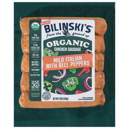 Bilinski's Organic Mild Italian with Bell Peppers Chicken Sausage 12 oz