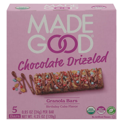 MadeGood Chocolate Drizzled Birthday Cake Flavor Granola Bars 5 - 0.85 oz Bar