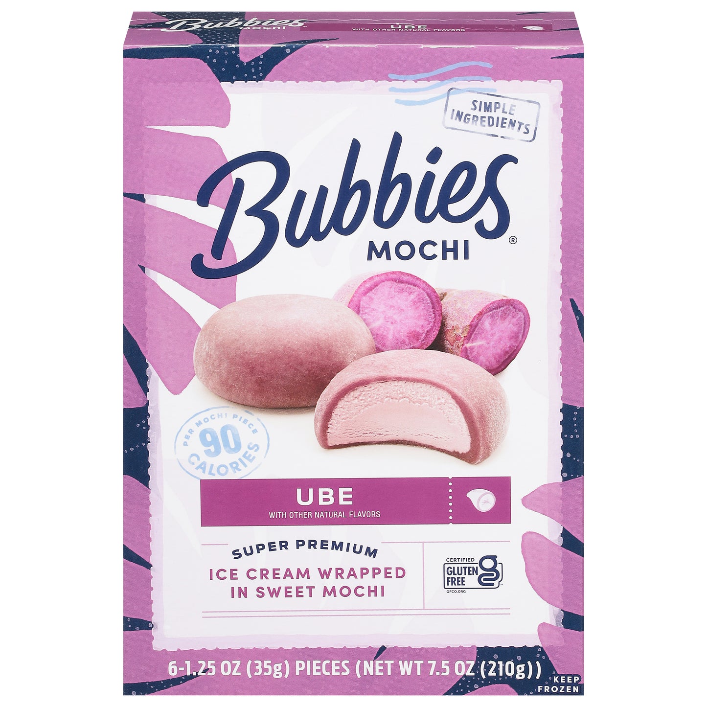Bubbies Super Premium Ube Ice Cream 6 - 1.25 oz Pieces
