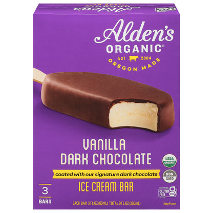 Alden's Organic Vanilla Dark Chocolate Ice Cream Bar 3 - 3 fl oz Bars