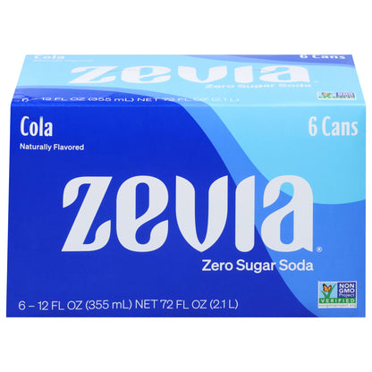 Zevia Zero Sugar Cola Soda 6 - 12 fl oz Cans