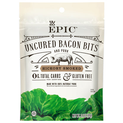 EPIC Uncured Bacon Bits and Pork, Hickory Smoked, Keto and Paleo Friendly, Whole30 Approved, Gluten Free, 3 oz