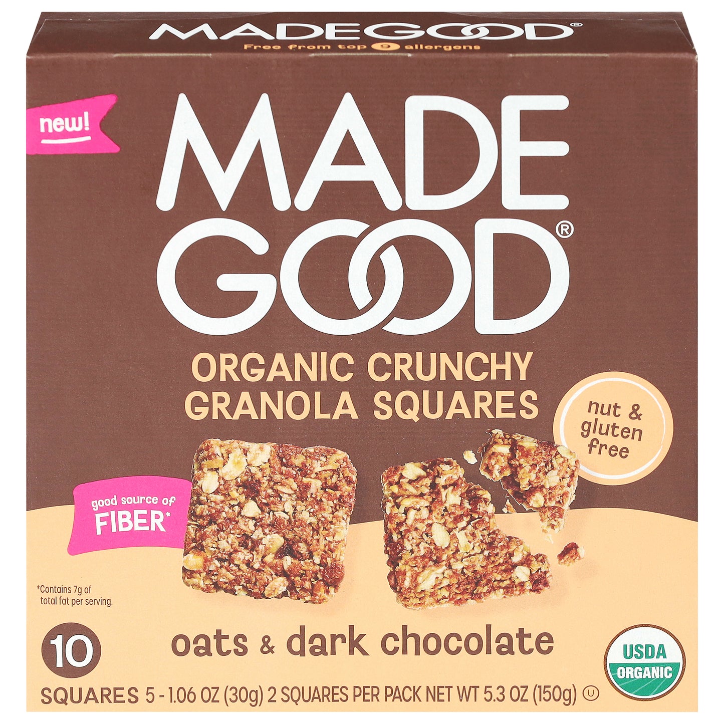 MadeGood Organic Crunchy Oats & Dark Chocolate Granola Squares 5 - 2 Square Packs