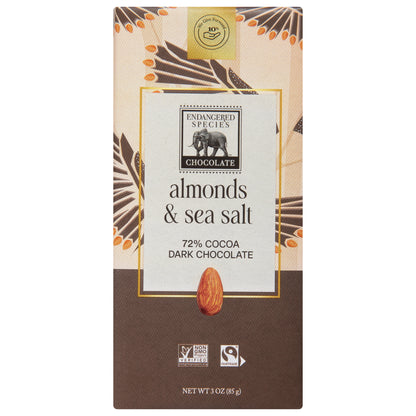 Endangered Species 72% Cocoa Almonds & Sea Salt Dark Chocolate 3 oz
