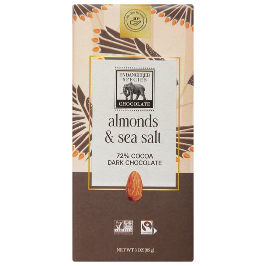 Endangered Species 72% Cocoa Almonds & Sea Salt Dark Chocolate 3 oz