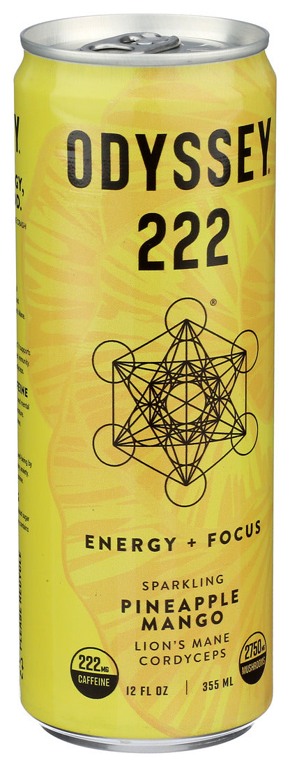 Odyssey, 222 Energy + Focus Sparkling Pineapple Mango, 12 Fl Oz