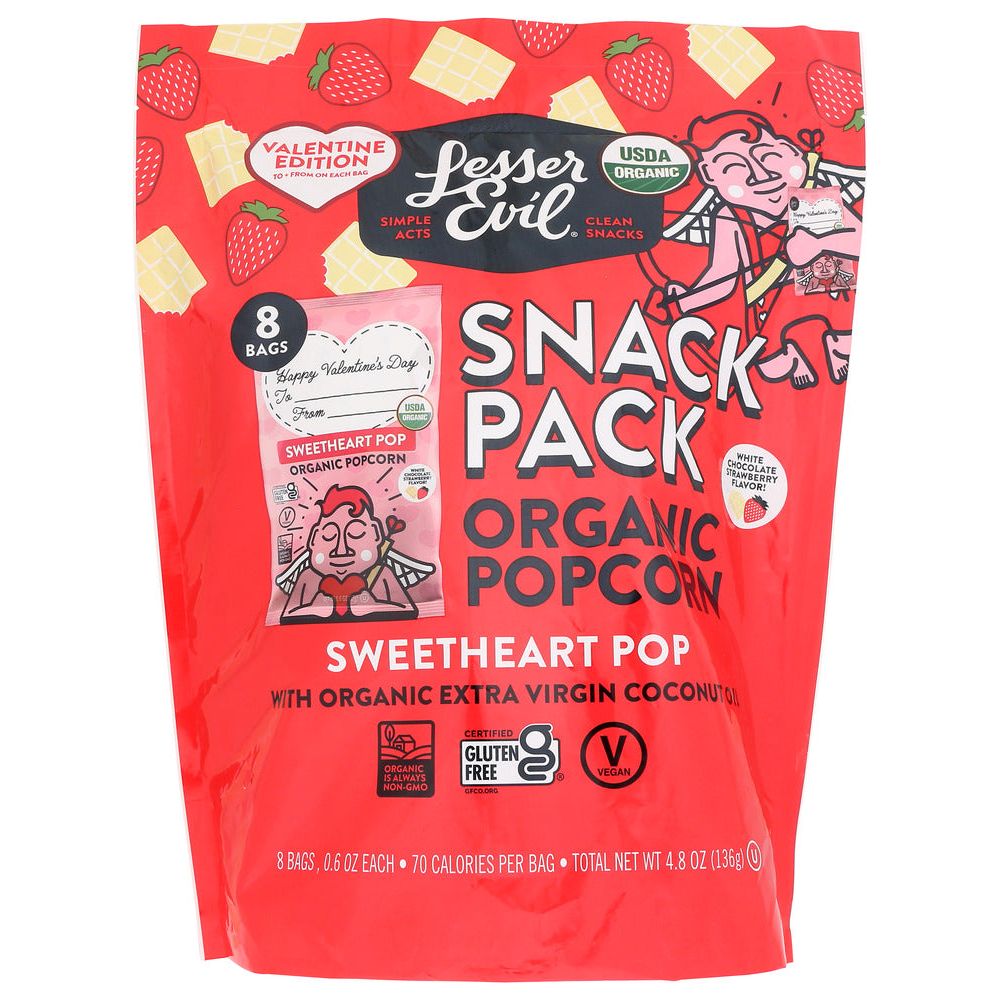 Lesser Evil Sweetheart Pop Organic Popcorn 8pk, 4.8 Oz