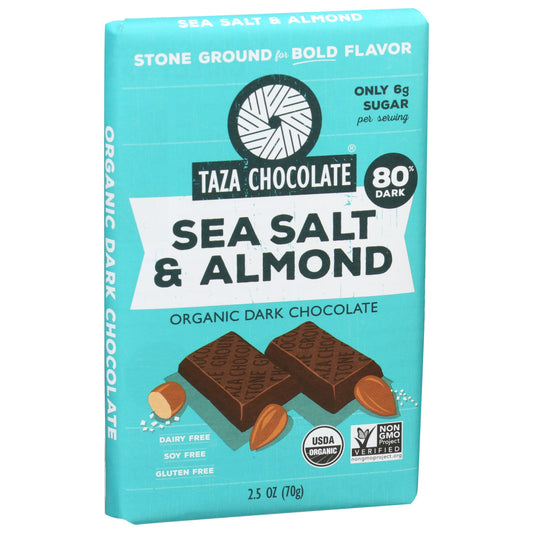 Taza Chocolate, Stone Ground Organic Dark Bar Sea Salt And Almond, 2.5 Oz