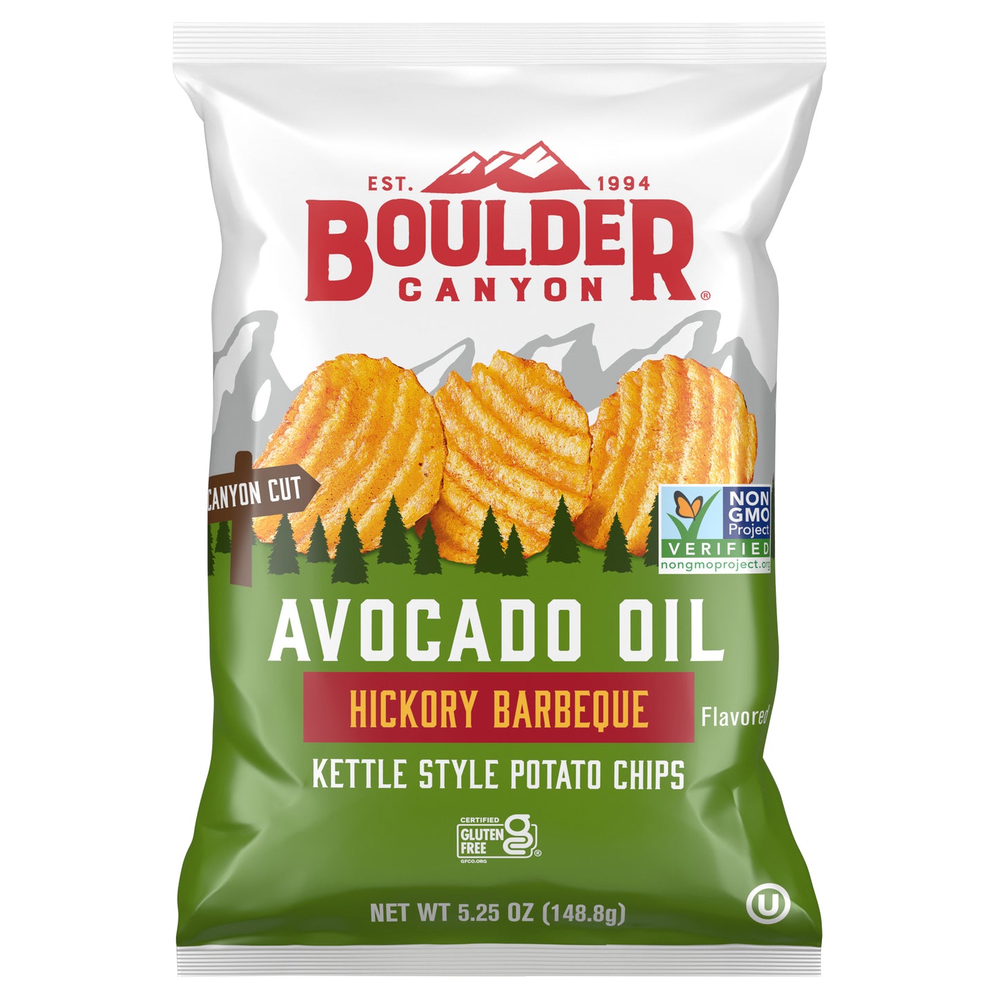 5.25 oz Boulder Canyon Avocado Oil Hickory BBQ Kettle Chip