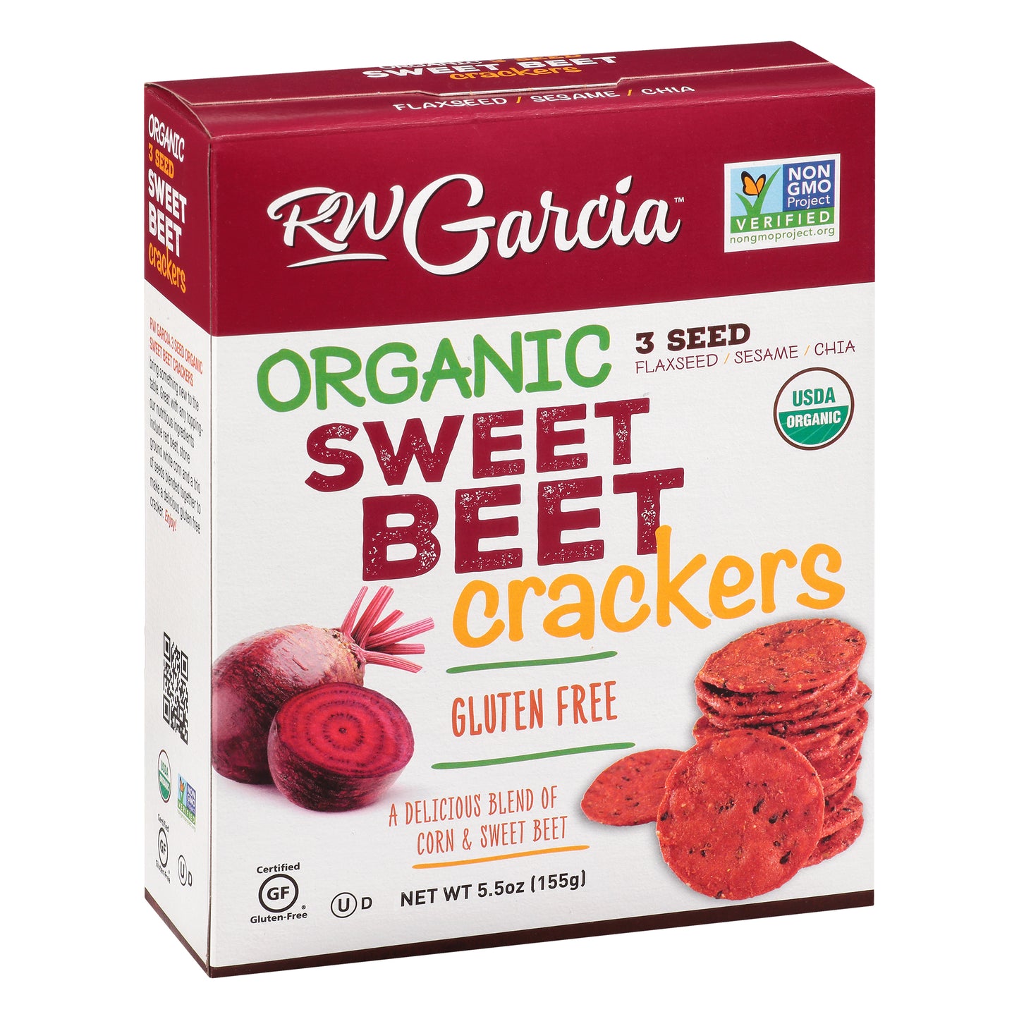 RW Garcia Gluten Free Organic 3 Seed Sweet Beet Crackers 5.5 oz