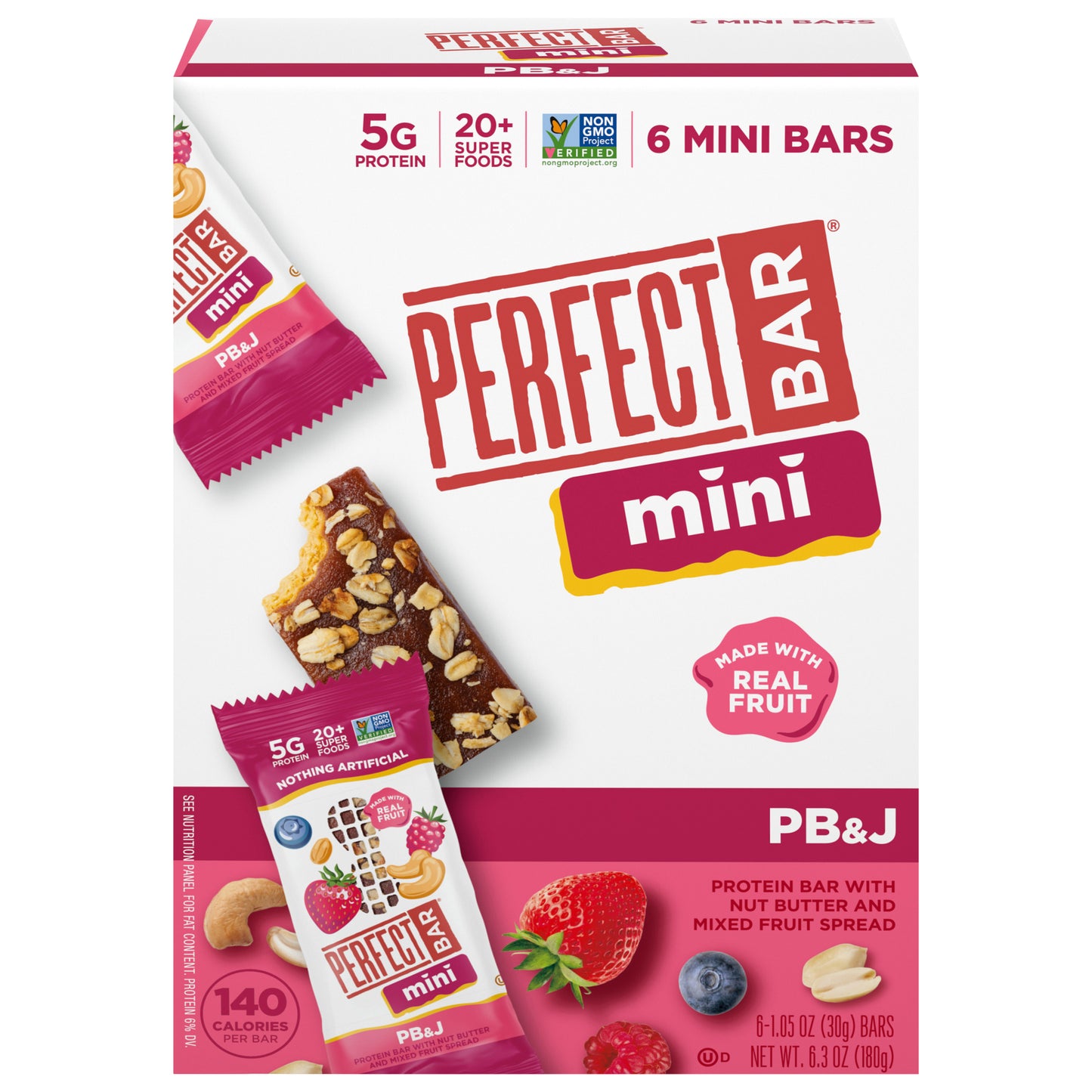 Perfect Bar Mini Gluten-Free PB&J Refrigerated Protein Bar, Kosher, 6 count, 1.05 oz