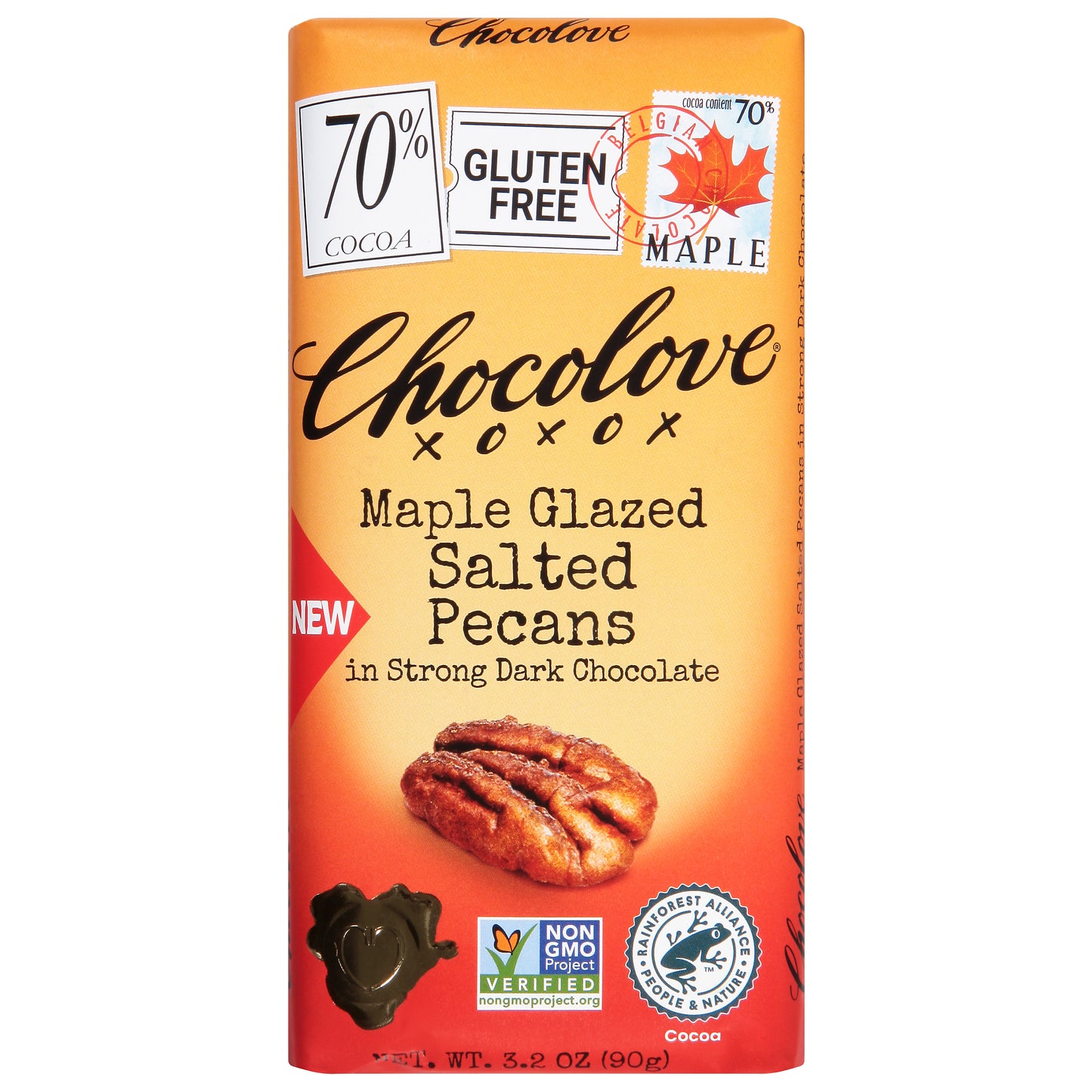 Chocolove Maple Glazed 70% Cocoa Salted Pecans Dark Chocolate 3.2 oz