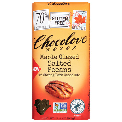 Chocolove Maple Glazed 70% Cocoa Salted Pecans Dark Chocolate 3.2 oz