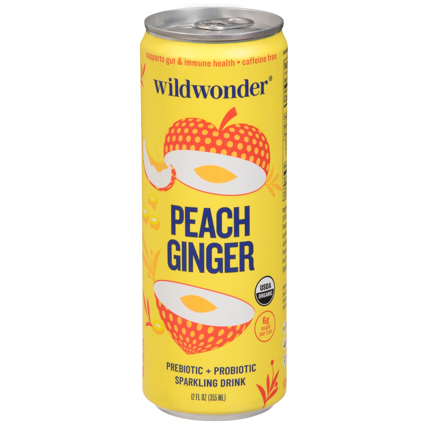 Wildwonder Prebiotic + Probiotic Peach Ginger Sparkling Drink 12 fl oz