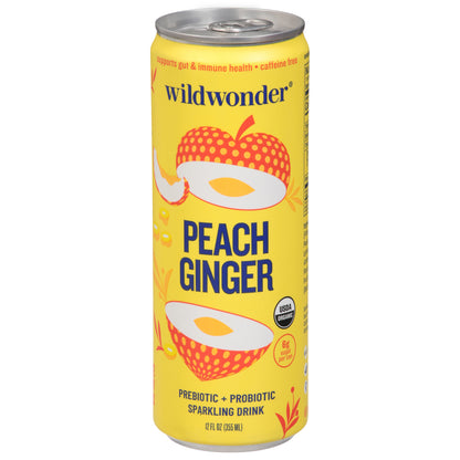 Wildwonder Prebiotic + Probiotic Peach Ginger Sparkling Drink 12 fl oz