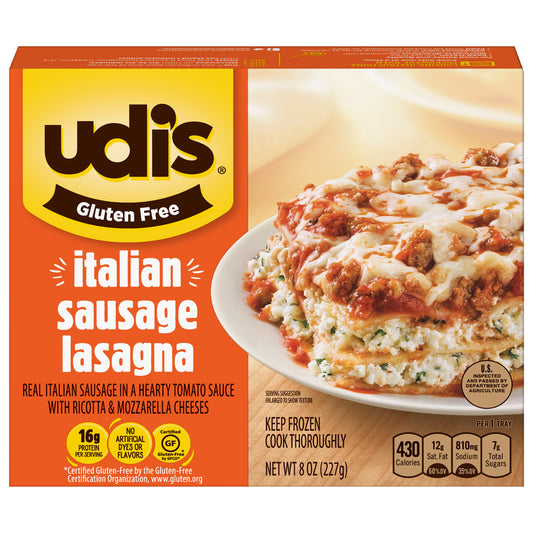 Udi's Gluten Free Italian Sausage Lasagna, Frozen, 8 oz.
