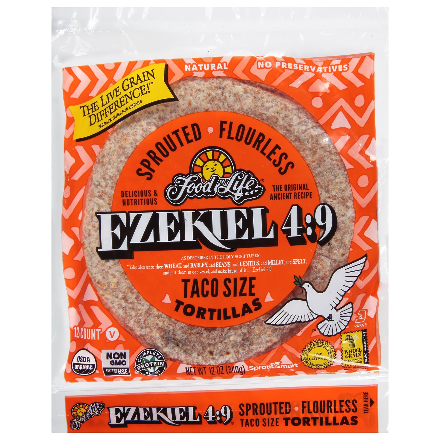 Food For Life Ezekiel 4:9 Sprouted Flourless Tortillas Taco Size 12 ea