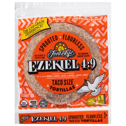 Food For Life Ezekiel 4:9 Sprouted Flourless Tortillas Taco Size 12 ea