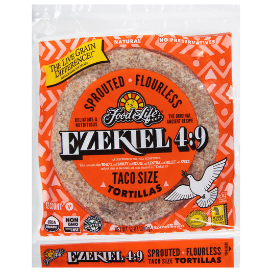 Food For Life Ezekiel 4:9 Sprouted Flourless Tortillas Taco Size 12 ea