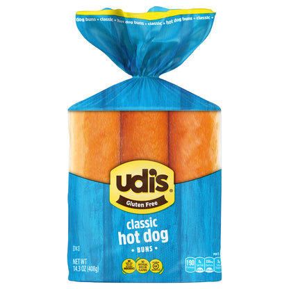 Udi's Gluten Free Classic Hot Dog Buns, Frozen, 14.3 oz. 6-Count