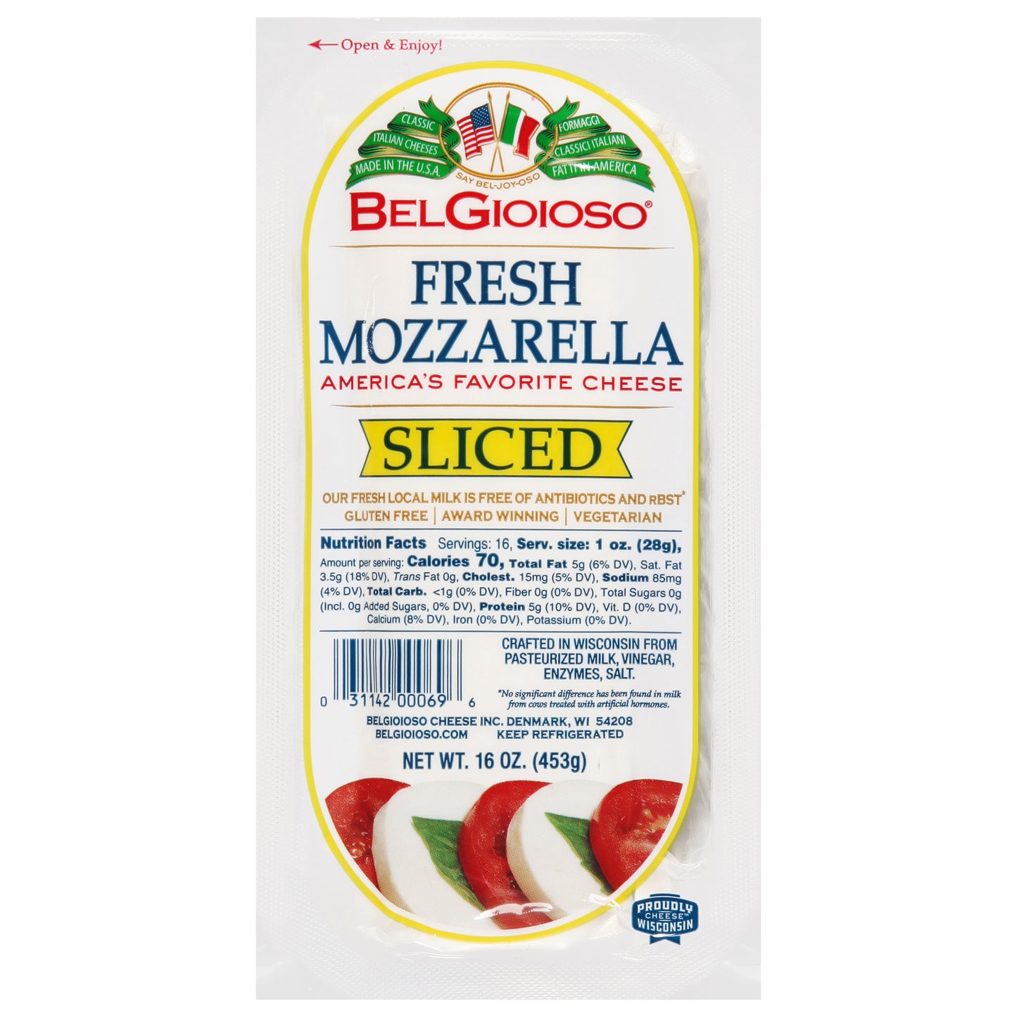 BelGioioso Fresh Mozzarella Log, Pre-Sliced Specialty Cheese, 16 oz