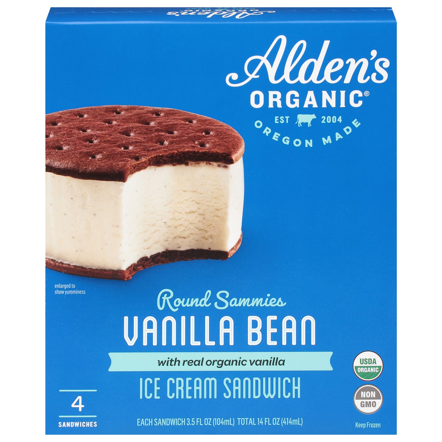 Alden's Organic Round Sammies Ice Cream Sandwich 4 - 3.5 fl oz Sandwiches