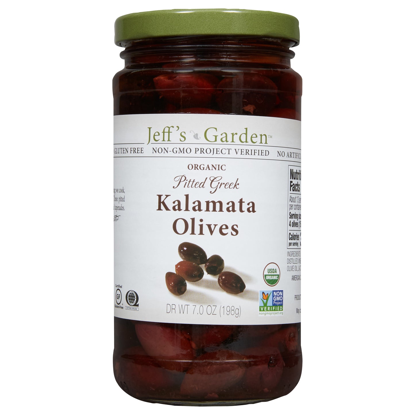 Jeff's Garden Organic Pitted Greek Kalamata Olives, 7 oz Dr. Wt.