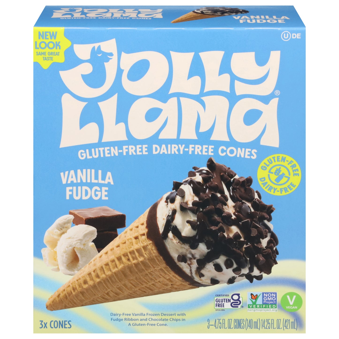 Jolly Llama Gluten Free & Dairy-Free Vanilla Fudge Sundae Cones 3 Ea