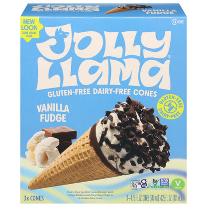 Jolly Llama Gluten Free & Dairy-Free Vanilla Fudge Sundae Cones 3 Ea