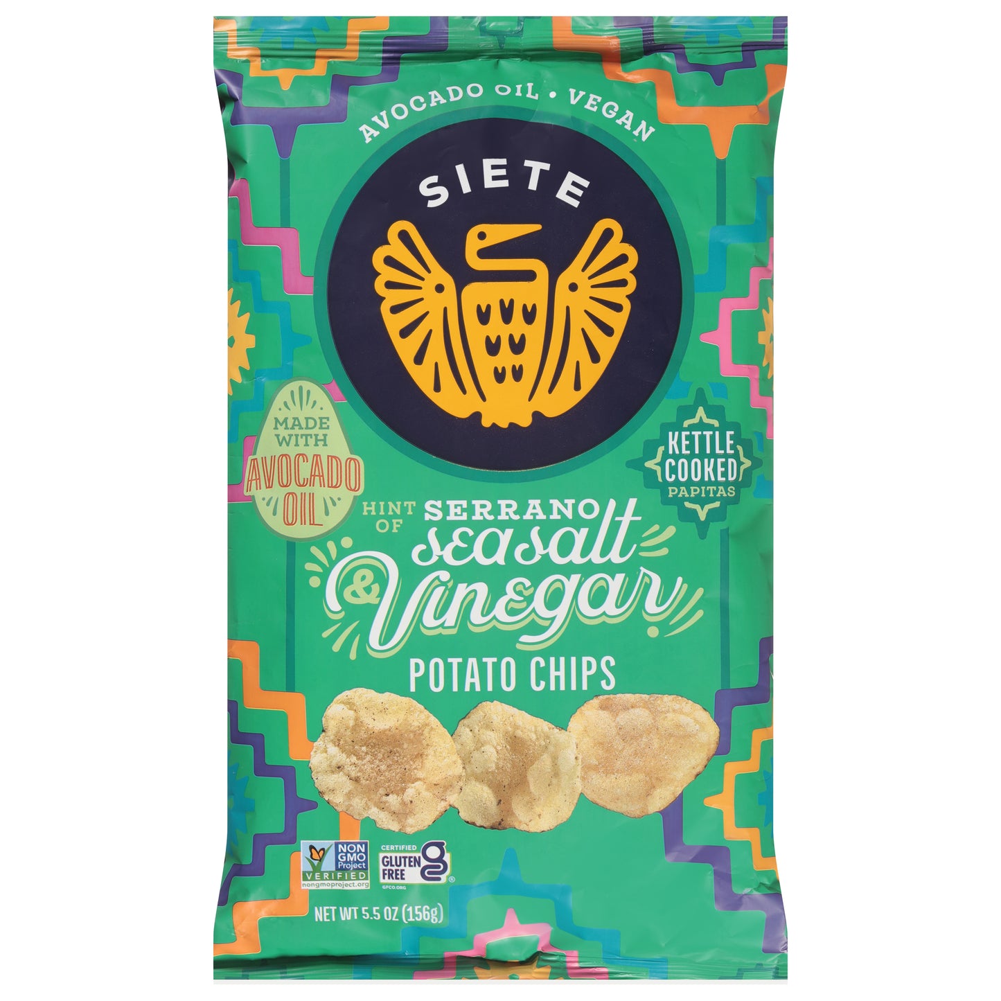 Siete Kettle Cooked Hint of Serrano Sea Salt & Vinegar Potato Chips 5.5 oz