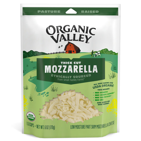 Organic Valley, Thick Cut Shredded Mozzarella Cheese Organic, 6 Oz