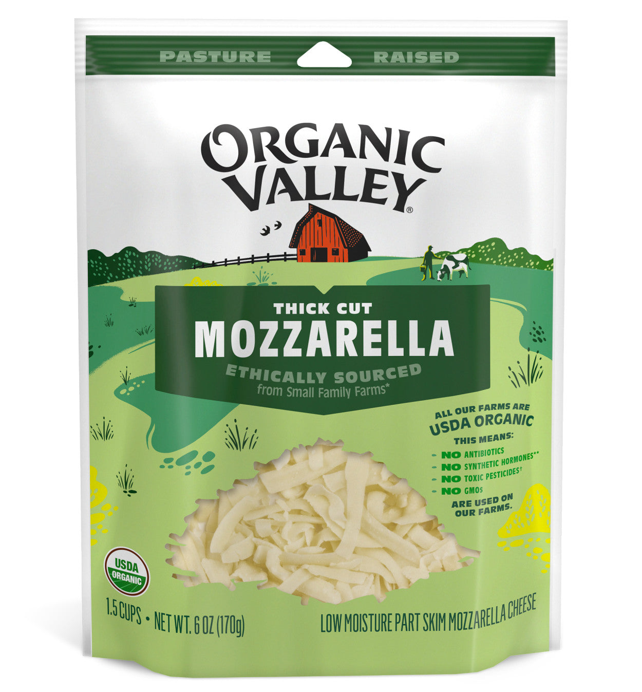 Organic Valley, Thick Cut Shredded Mozzarella Cheese Organic, 6 Oz