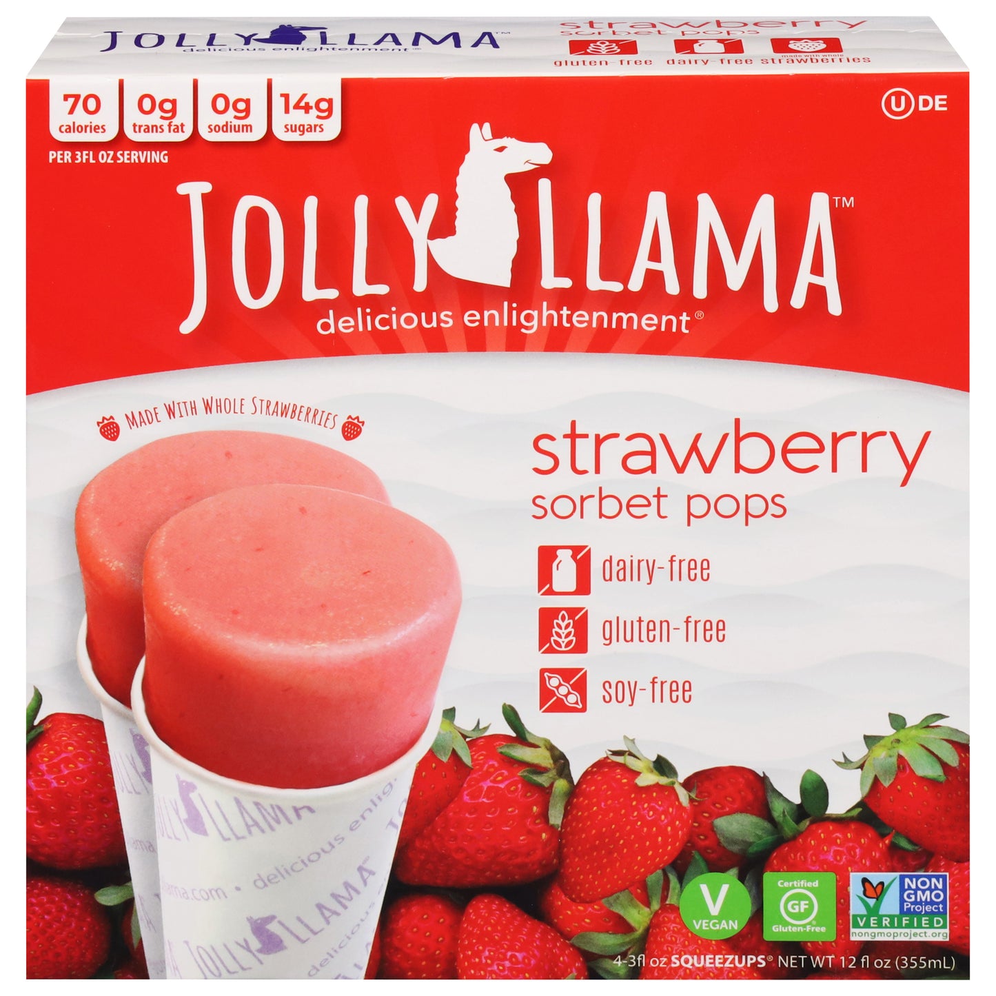 Jolly Llama Strawberry Sorbet Pops 4 Ea