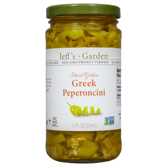 Jeff's Garden Sliced Golden Greek Peperoncini, 12 fl oz