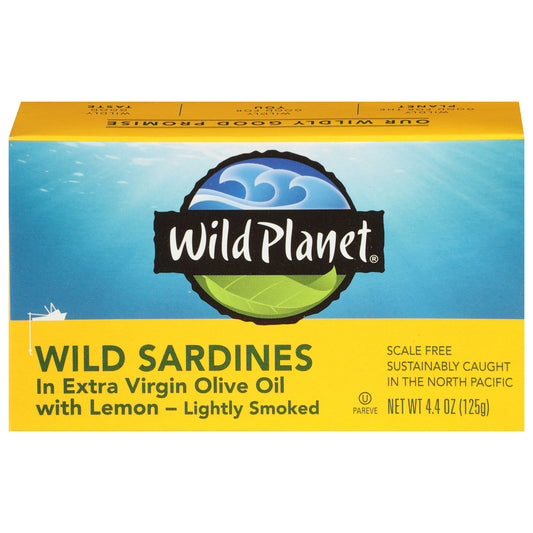Wild Planet Lightly Smoked Wild Sardines in Extra Virgin Olive Oil with Lemon 4.4 oz