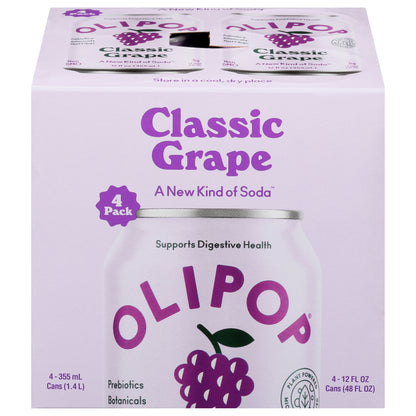 Olipop Classic Grape Soda 4 - 12 fl oz Cans