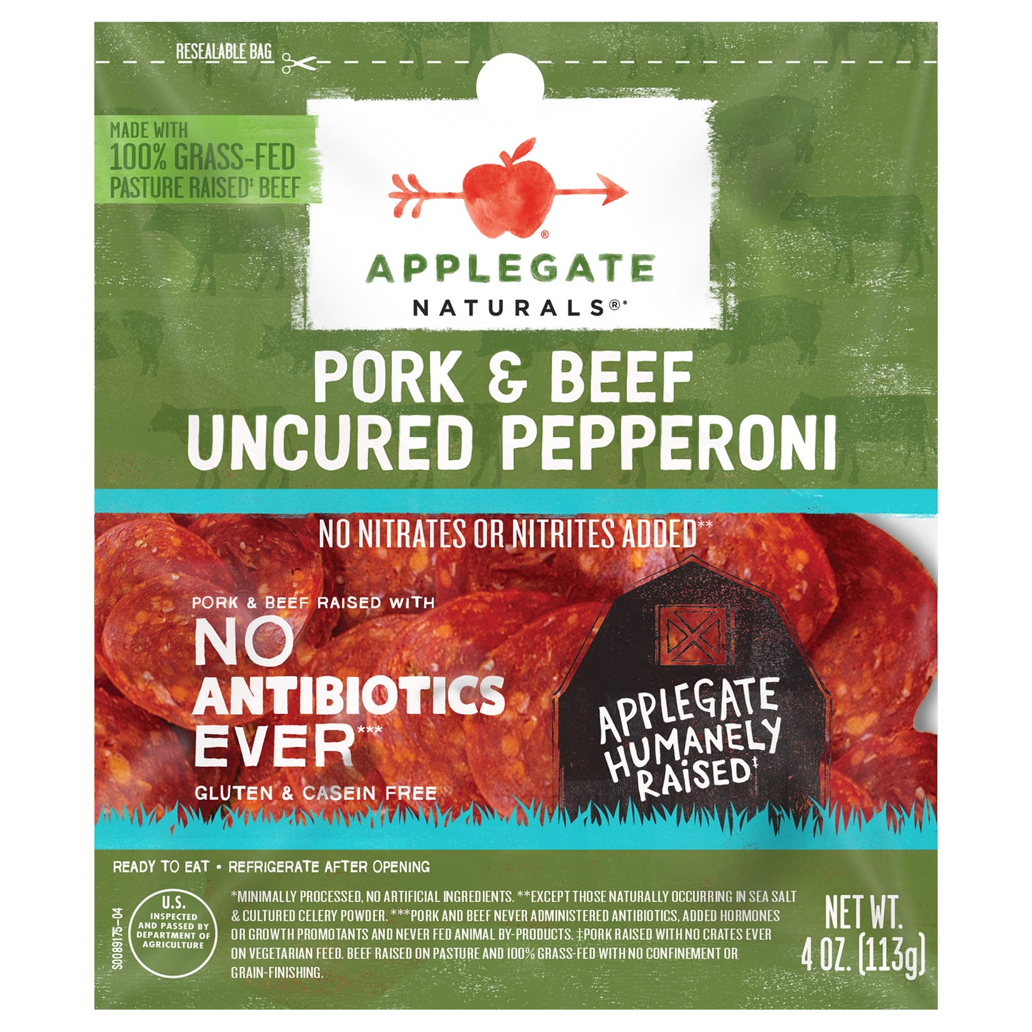 Applegate Natural Uncured Pork & Beef Pepperoni Sliced, 4oz
