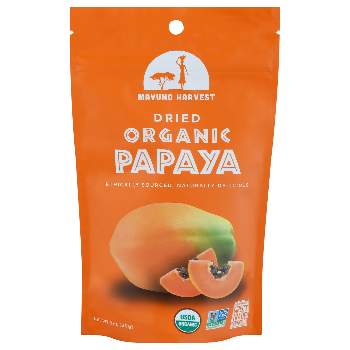 Mavuno Harvest Organic Dried Papaya 2 oz Pouch