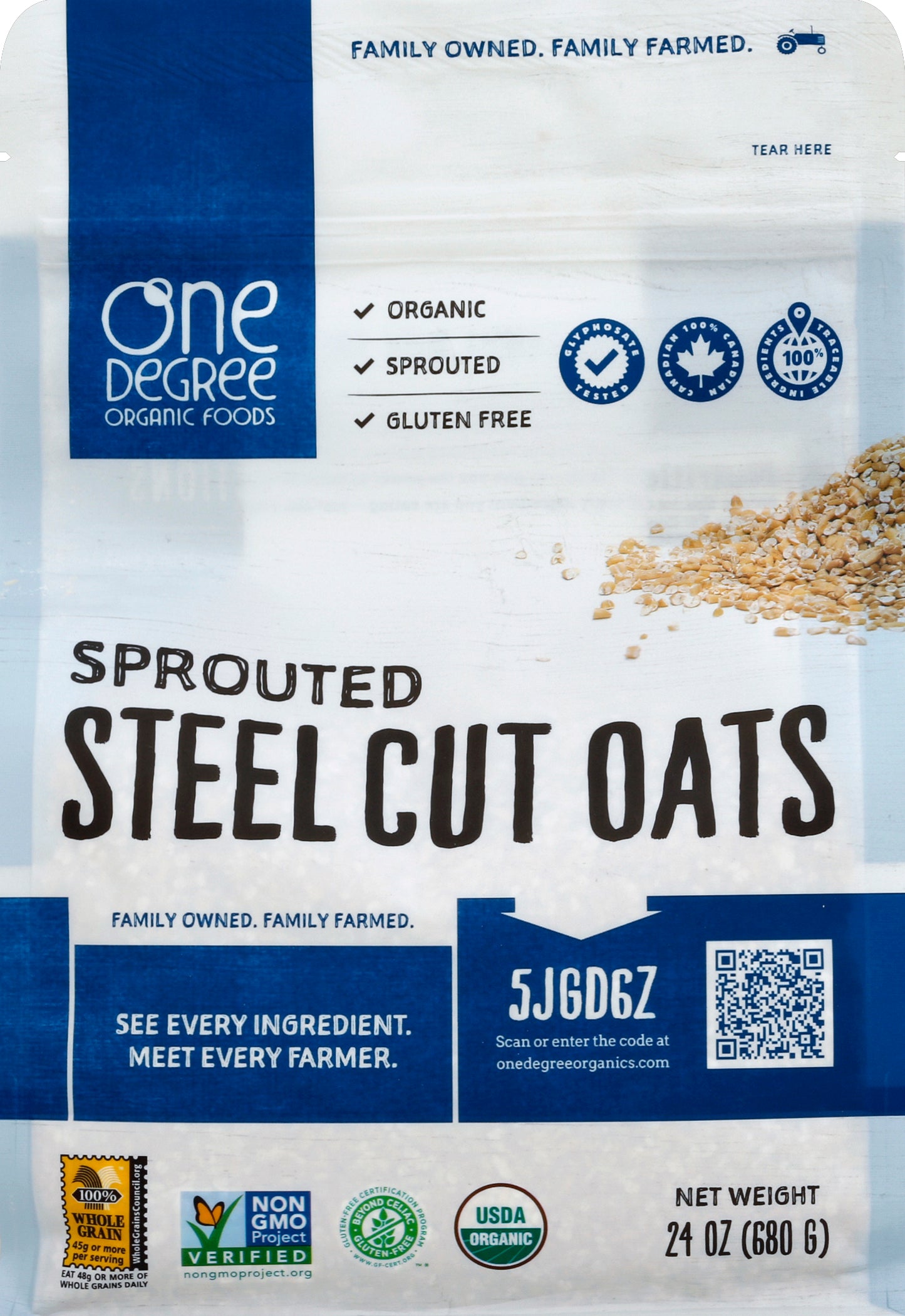 One Degree Organic Foods ONE DEGREE ORGANIC STEEL CUT OAT 24 OZ