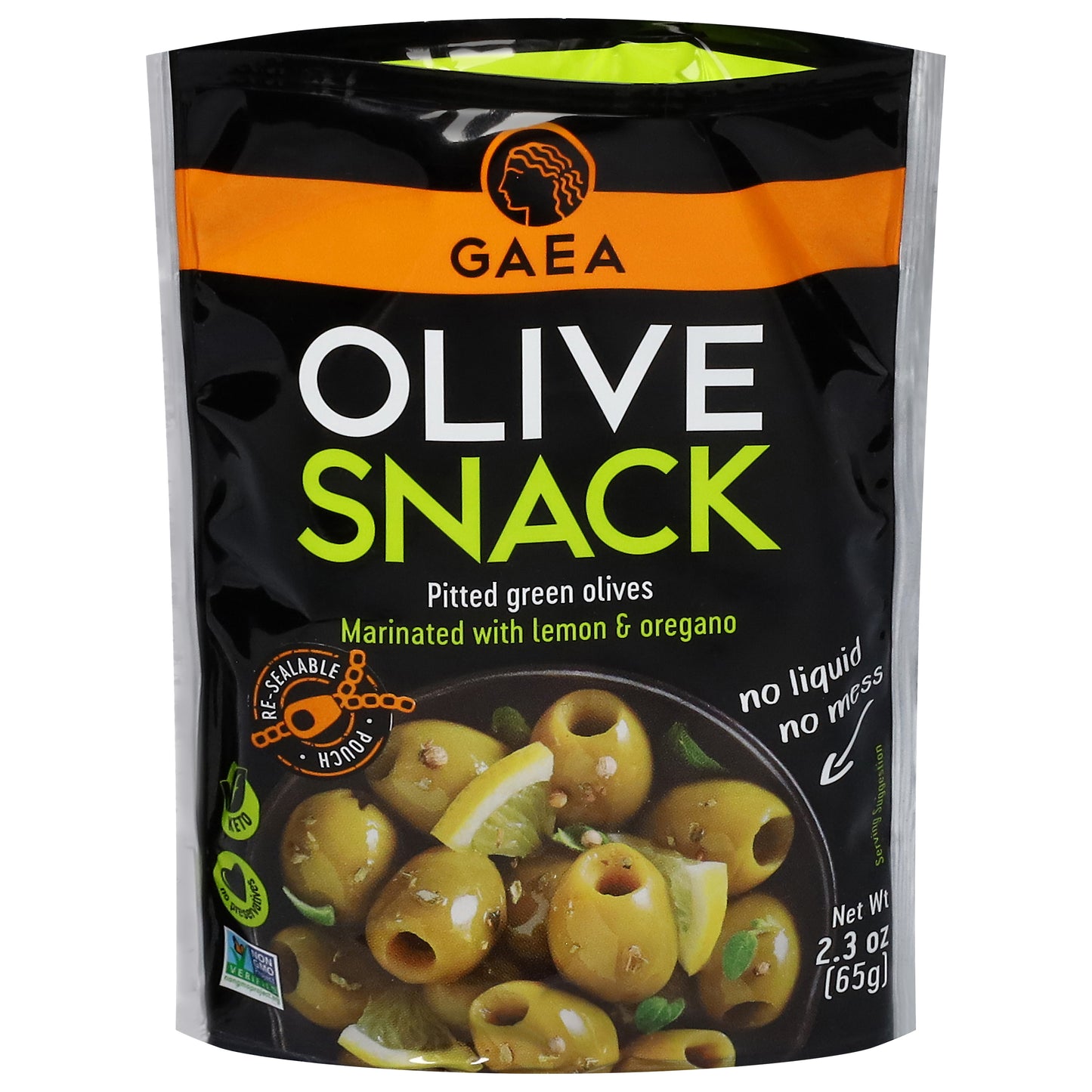 Gaea Pitted Green Olives Olive Snack 2.3 oz